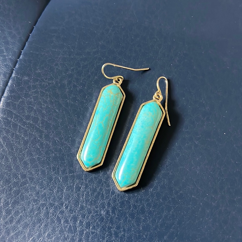 Gold turquoise stone hanging earrings